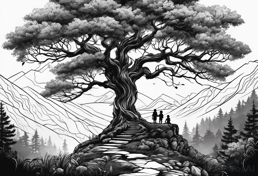 Tree with kids playing tattoo idea