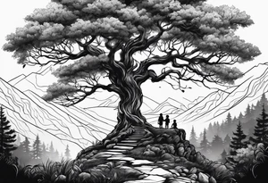 Tree with kids playing tattoo idea