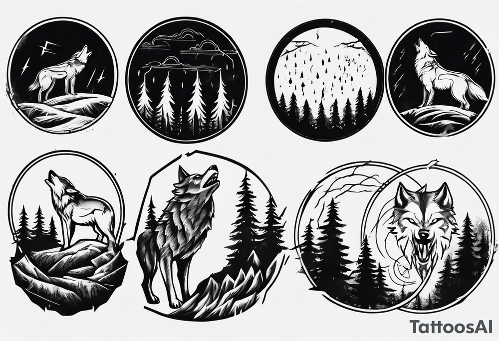 lightning over forest with wolf howling on drum tattoo idea lightning over forest with wolf howling on drum tattoo idea