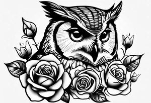 An owl, a rose, a paw print tattoo idea