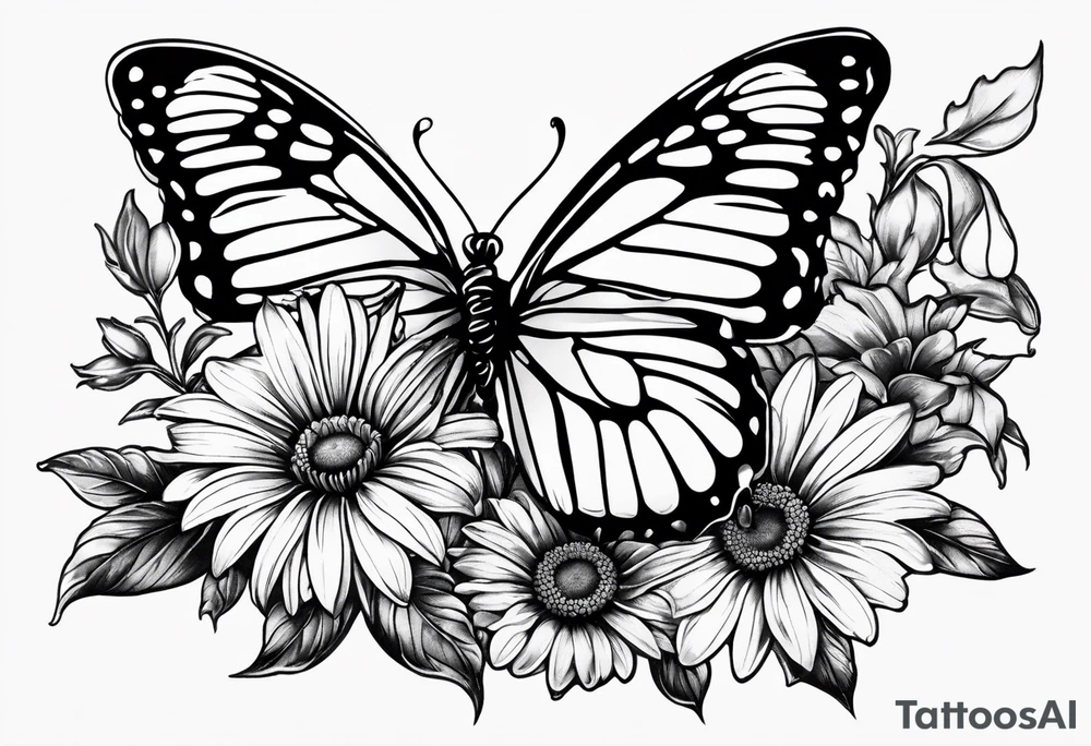 small tattoo daisies, chrysanthemum and morning glories with a butterfly tattoo idea