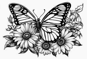 small tattoo daisies, chrysanthemum and morning glories with a butterfly tattoo idea