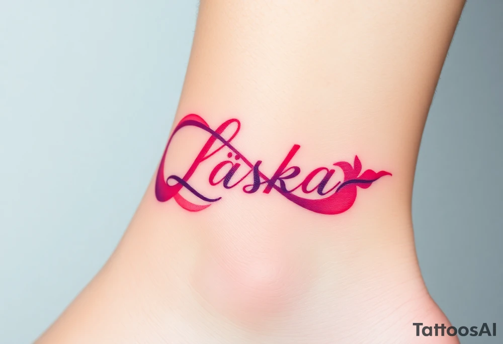 A watercolor infinity design in pastel pink and purple hues, with "Láska" softly blending into the curves, creating a dreamy effect tattoo idea
