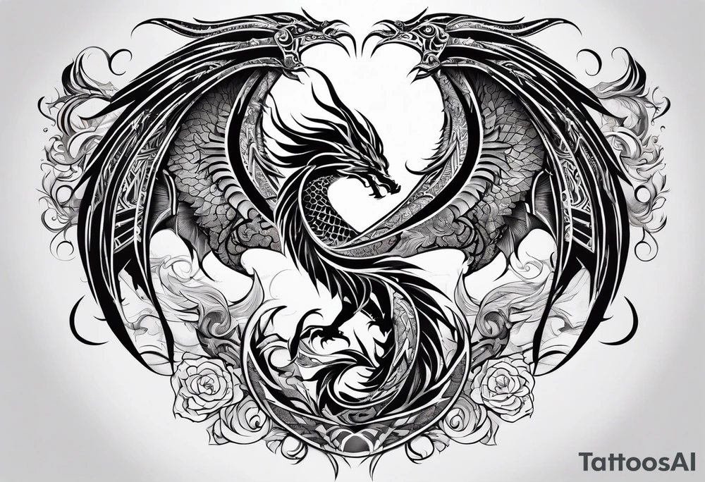 majestic  dragon and phoenix  in harmony and balance tribal tattoo tattoo idea