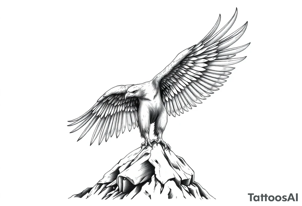 an eagle stands on a rock,landscape. tattoo idea