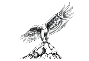 an eagle stands on a rock,landscape. tattoo idea