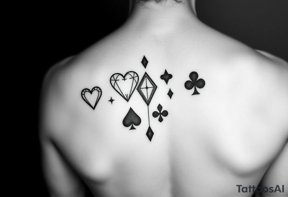I want Hearts, Diamonds, Clubs, and Spades as a metric design

 as a tattoo on the back of my forearm tattoo idea