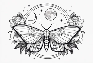 Moth, moon, snake, flowers tattoo idea