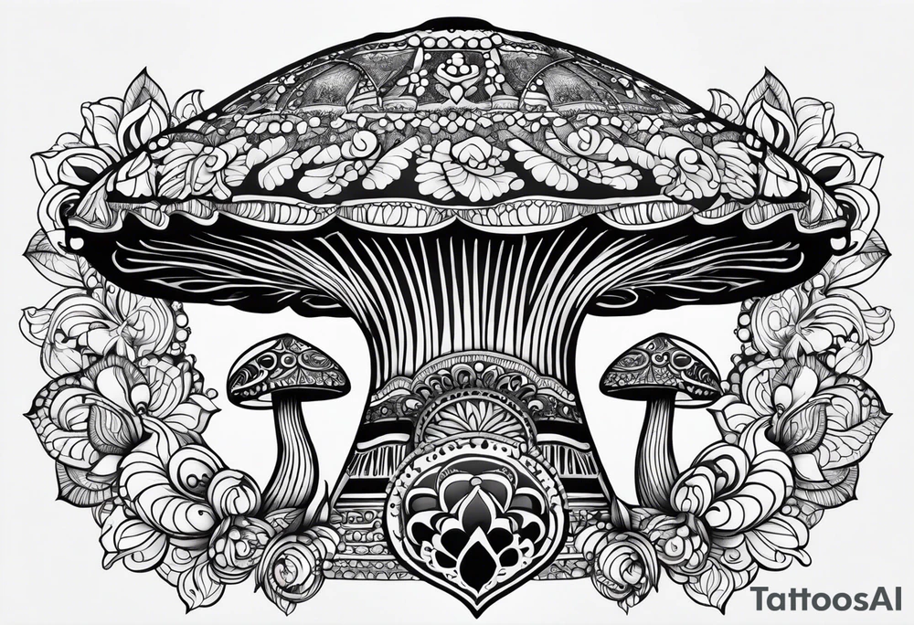 Shaggy cap mushroom dripping ink off cap mandala henna black tattoo design tattoo idea