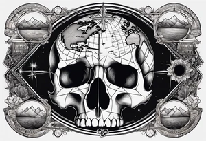 A skull depicting an ancient map with places marked, reminding us of the significance of each moment and the path we travel. tattoo idea