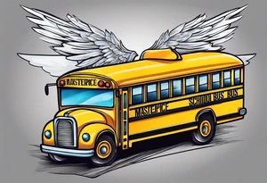 animated school bus with wings tattoo idea