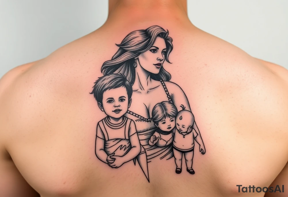powerful woman with kids tattoo idea