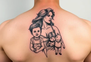 powerful woman with kids tattoo idea
