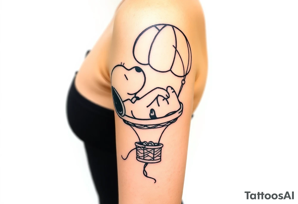Peanuts snoopy sleeping on hot air balloon tattoo idea