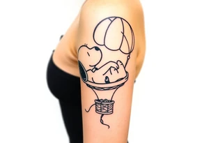 Peanuts snoopy sleeping on hot air balloon tattoo idea