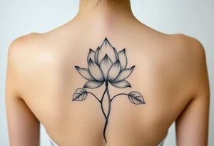 Lotus unalome with stems and leaves under bust tattoo idea