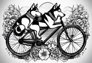 Two huskies riding bicycles tattoo idea