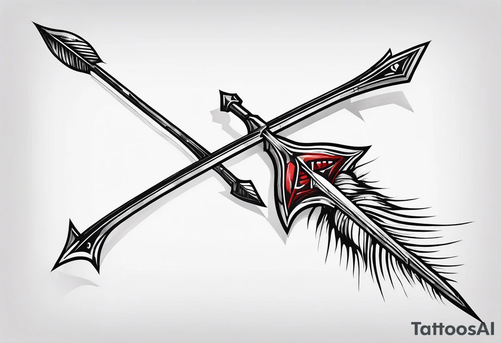 an arrow with only one drip of blood on the tip of it simple line art tattoo idea