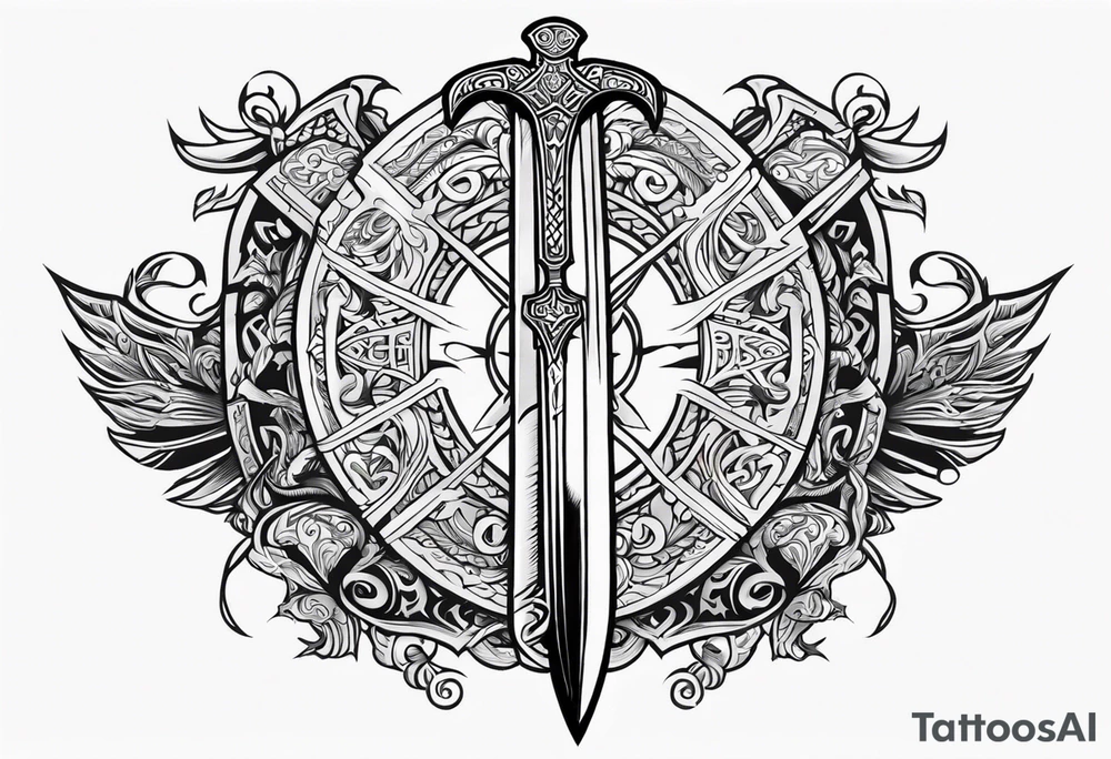 Valhalla 
Sword shield gods tattoo idea