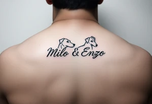minimal ling line dog lover tattoo , dogs name in cursive Milo and Enzo tattoo idea