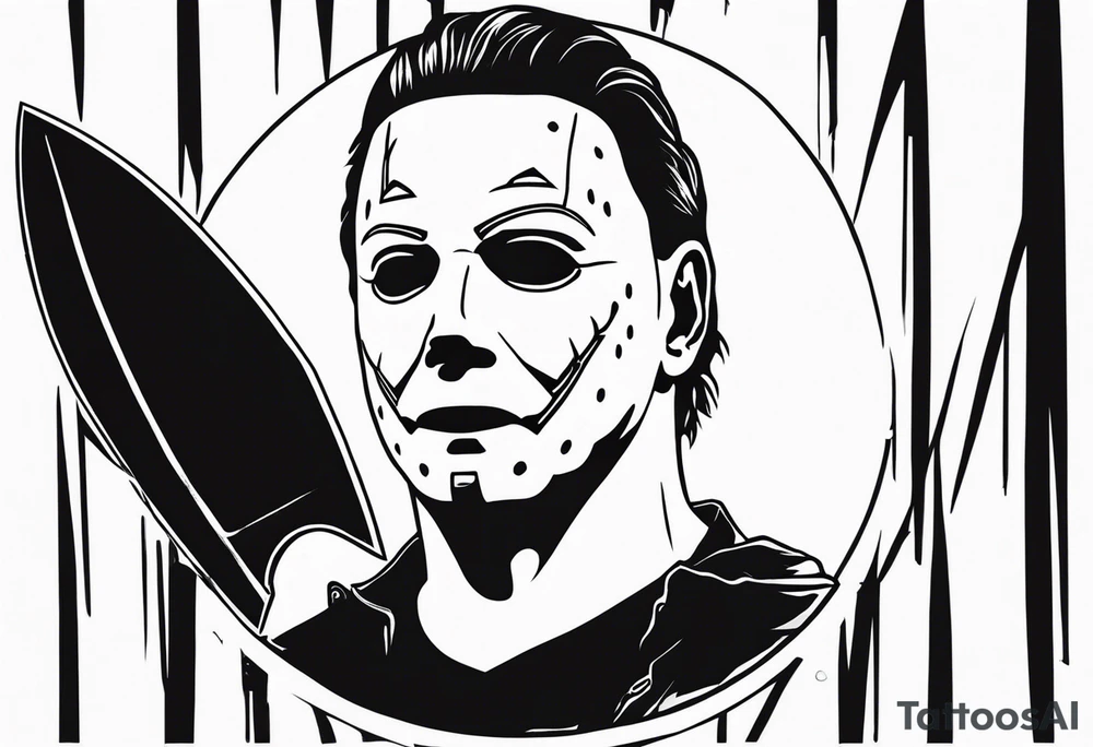 michael myers with a face on the mirror of a knife tattoo idea