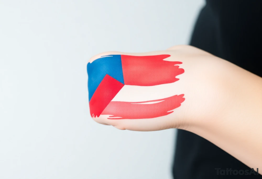 A stylized Czech flag in brushstroke style, with a hand-painted aesthetic and dynamic motion tattoo idea