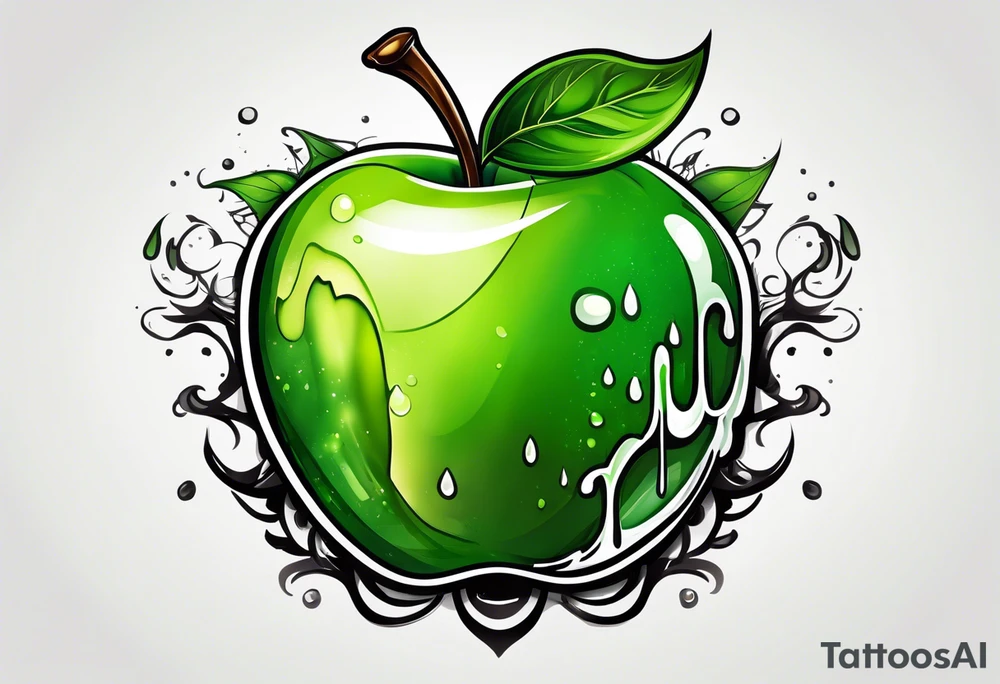 Dripping green apple tattoo idea