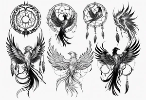 Phoenix with abstract dream catcher tail tattoo idea