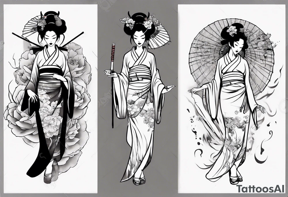 beautiful geisha with a shadow of a devil tattoo idea