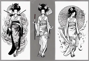 beautiful geisha with a shadow of a devil tattoo idea