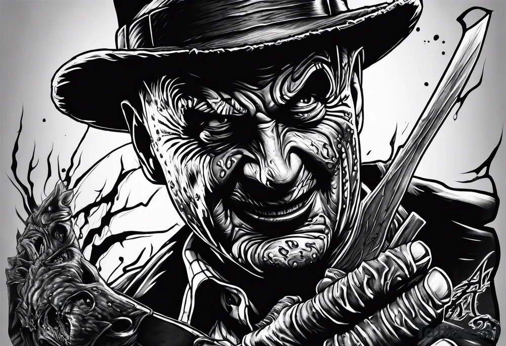 Realistic horror movie Freddy Krueger Ripping through skin tattoo idea