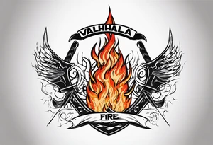 Valhalla on fire 
flames sword shield barb wire tattoo idea