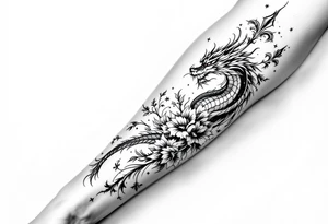 un dragon central entouré de fleurs de lys tattoo idea