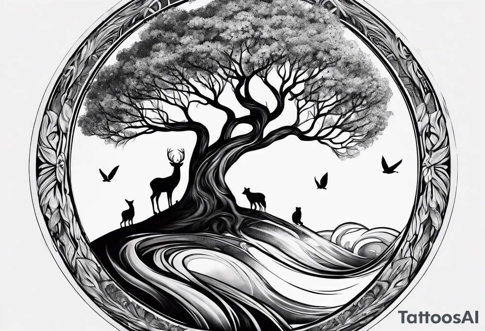 circle of life tree coming out of an hourglass tattoo idea