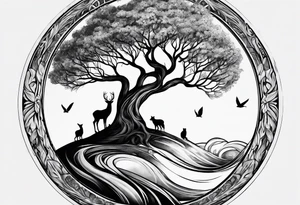 circle of life tree coming out of an hourglass tattoo idea