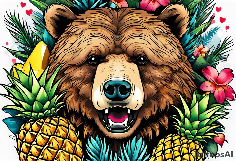 Bear loves pineapples and coconuts tattoo idea