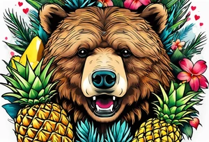 Bear loves pineapples and coconuts tattoo idea