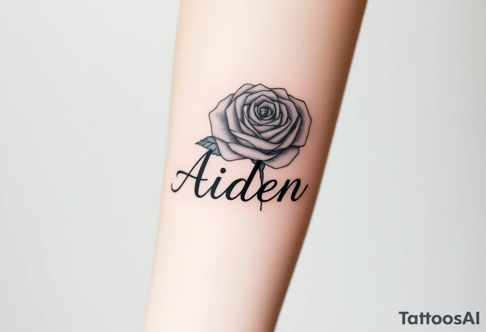 The name Aiden Infront of a rose tattoo idea