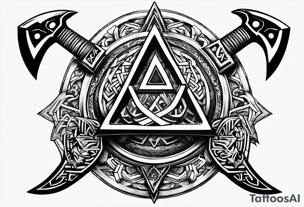 Valhalla valknut sword axe shield tattoo idea