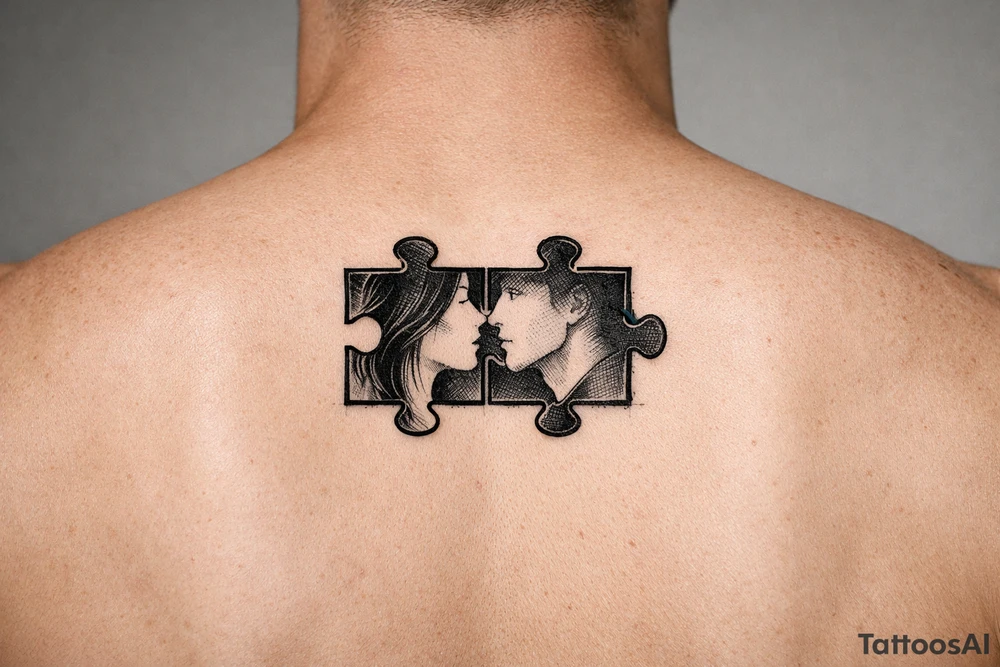 Two puzzle pieces that would only fit together with only the two to make one for two lovers tattoo idea
