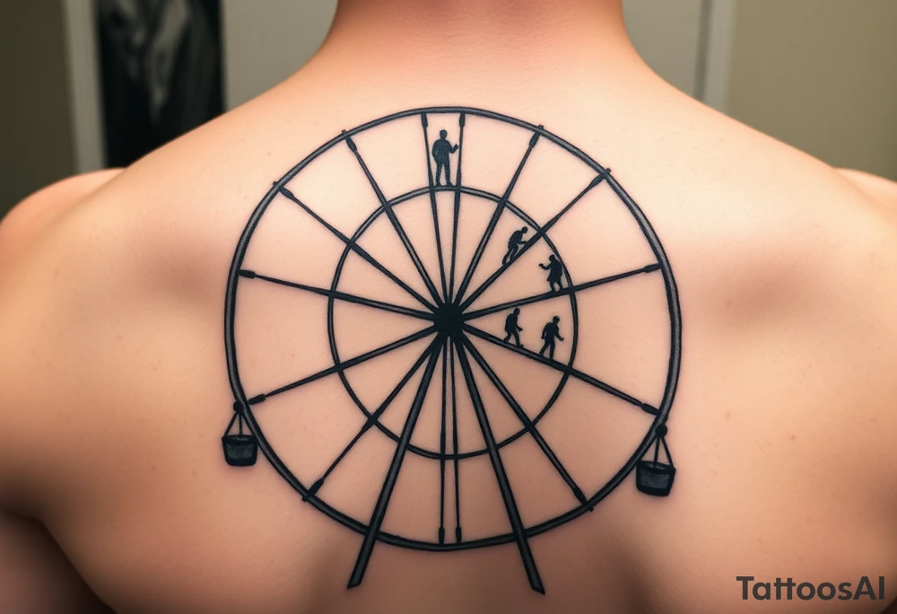 A Ferris wheel with tiny figures climbing it, representing Tris and Four’s iconic moment of trust and bravery, representing movie Divergent tattoo idea