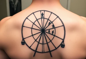 A Ferris wheel with tiny figures climbing it, representing Tris and Four’s iconic moment of trust and bravery, representing movie Divergent tattoo idea