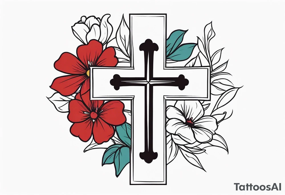 Small cross with flowers tattoo idea