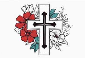 Small cross with flowers tattoo idea