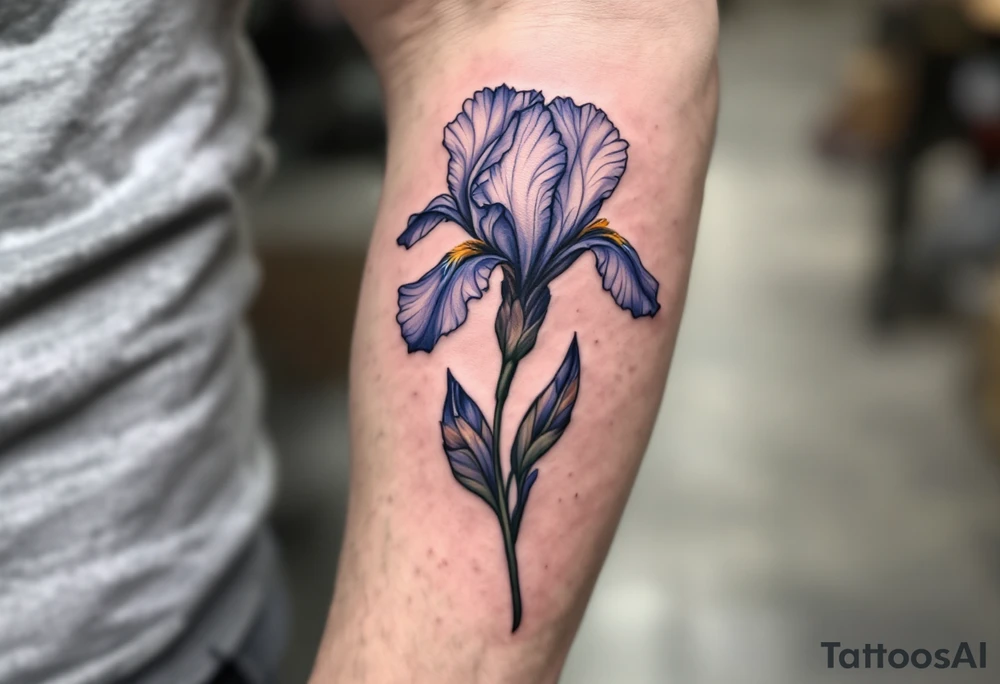 iris flower with the name iris written in the stem of the flower tattoo idea