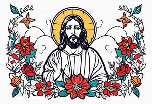 jesus
old school vintage simple traditional design with vintage flowers surrounding
bold color simple tattoo idea