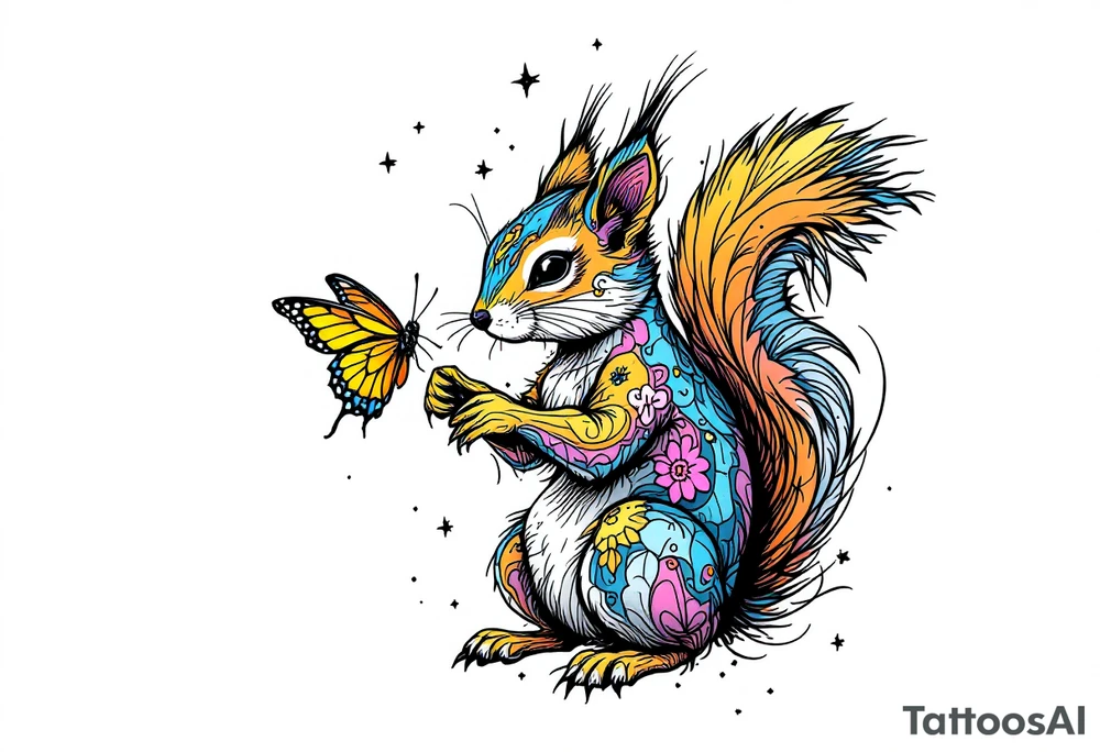 A squirrel holding a butterfly tattoo idea