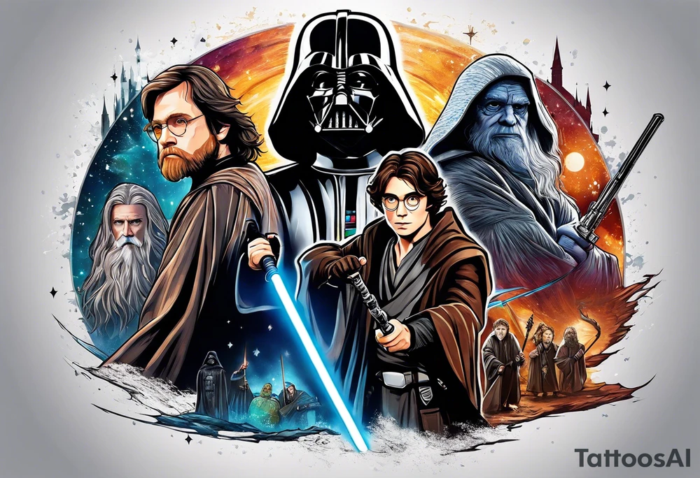 Star wars with Harry potter and lord of the rings tattoo idea