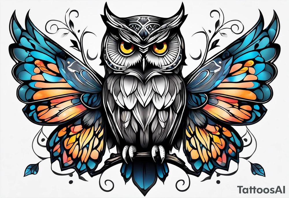 Owl and butterfly tattoo idea