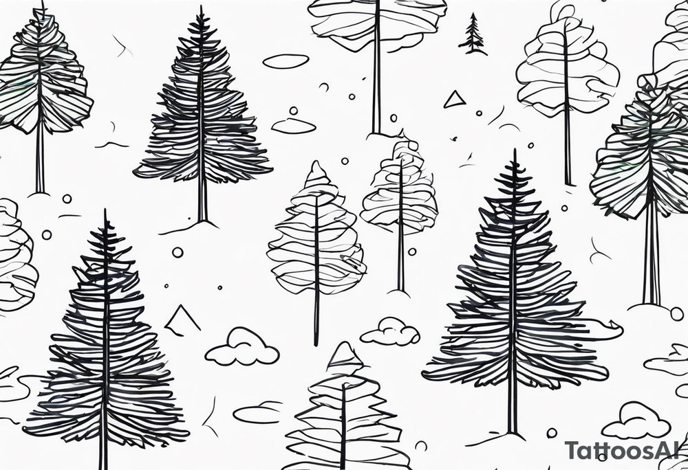 Continuous line pine trees tattoo idea